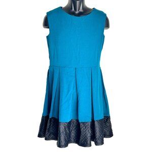 Girls Tiana B Teal & Black Sleeveless Color Block Dress With Quilted Hem